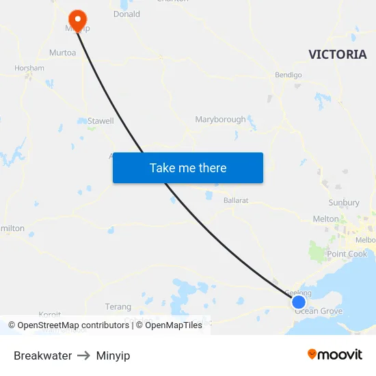 Breakwater to Minyip map