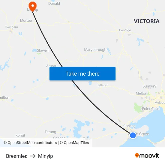 Breamlea to Minyip map