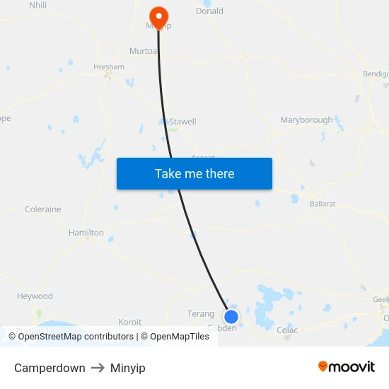 Camperdown to Minyip map