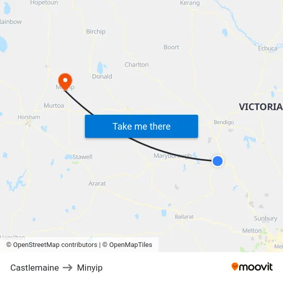 Castlemaine to Minyip map