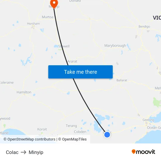 Colac to Minyip map
