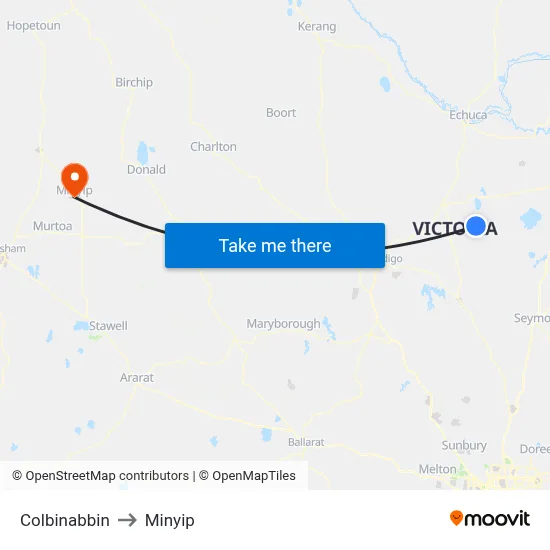 Colbinabbin to Minyip map