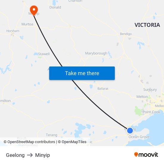 Geelong to Minyip map