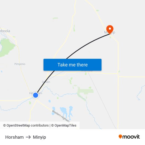 Horsham to Minyip map