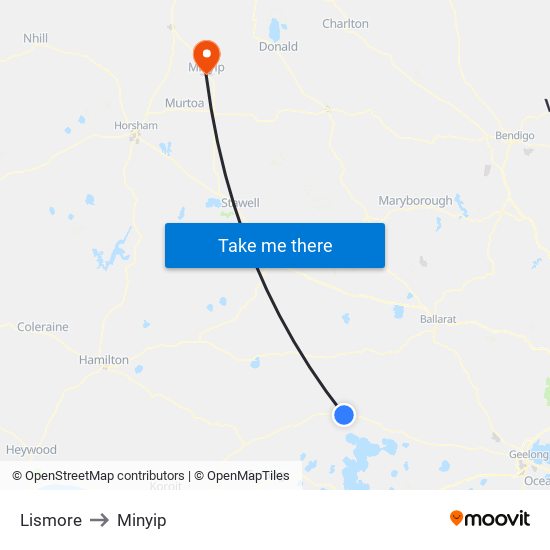 Lismore to Minyip map