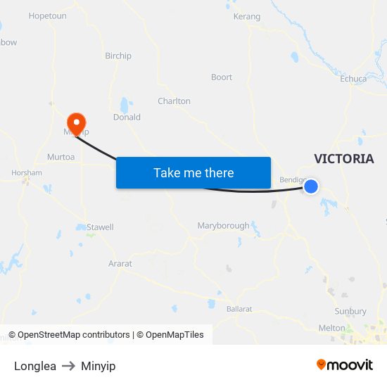 Longlea to Minyip map