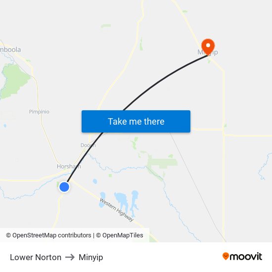 Lower Norton to Minyip map
