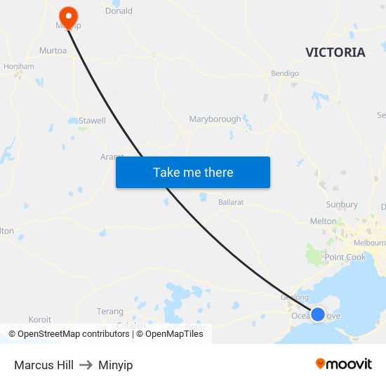 Marcus Hill to Minyip map