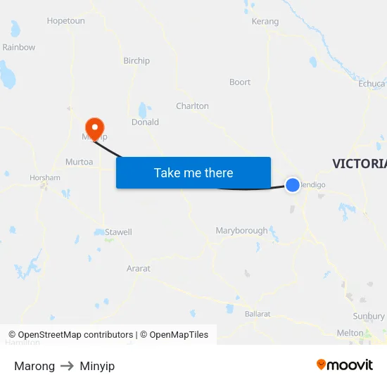 Marong to Minyip map