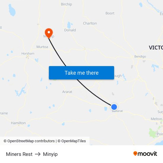 Miners Rest to Minyip map