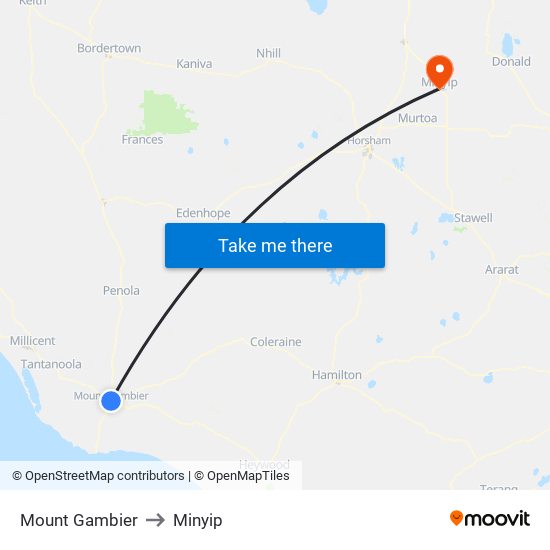 Mount Gambier to Minyip map