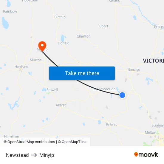 Newstead to Minyip map