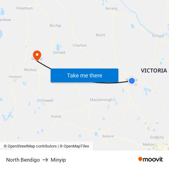 North Bendigo to Minyip map