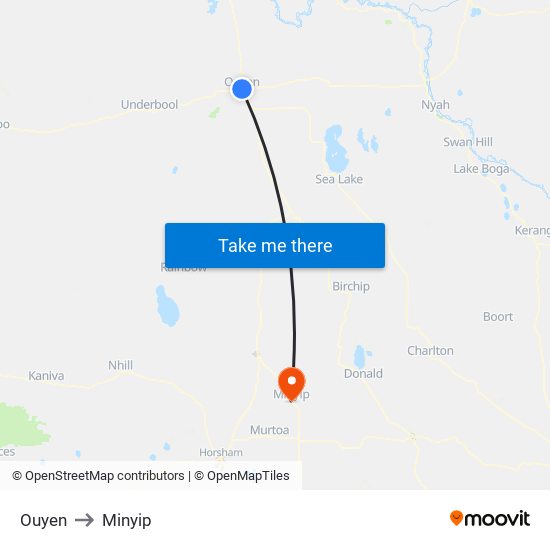 Ouyen to Minyip map