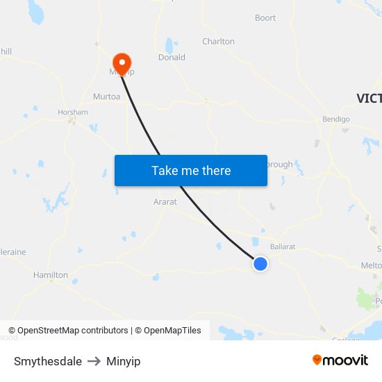 Smythesdale to Minyip map