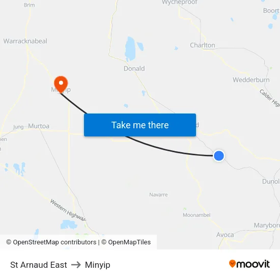 St Arnaud East to Minyip map