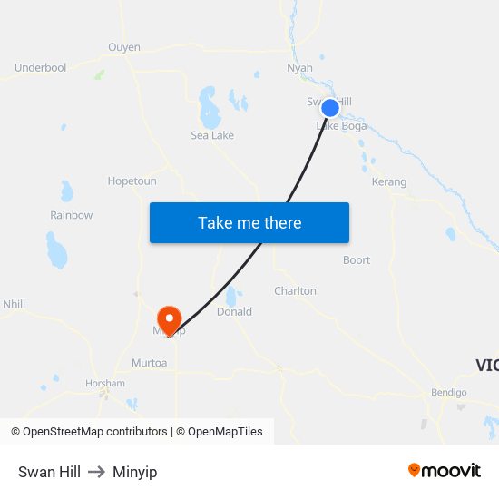 Swan Hill to Minyip map