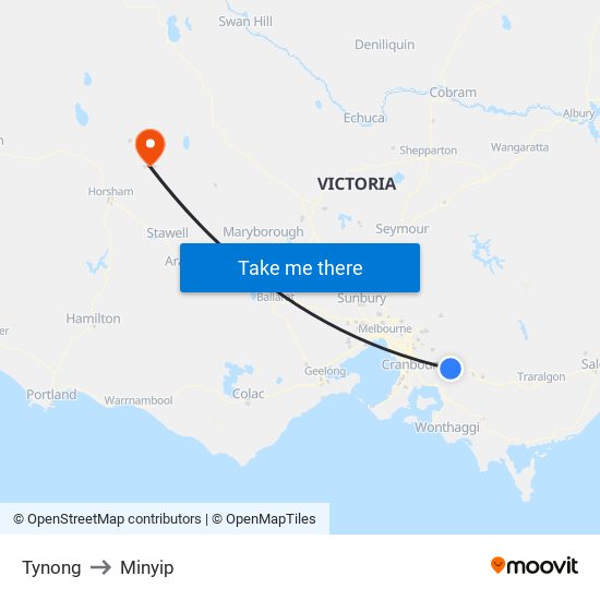 Tynong to Minyip map