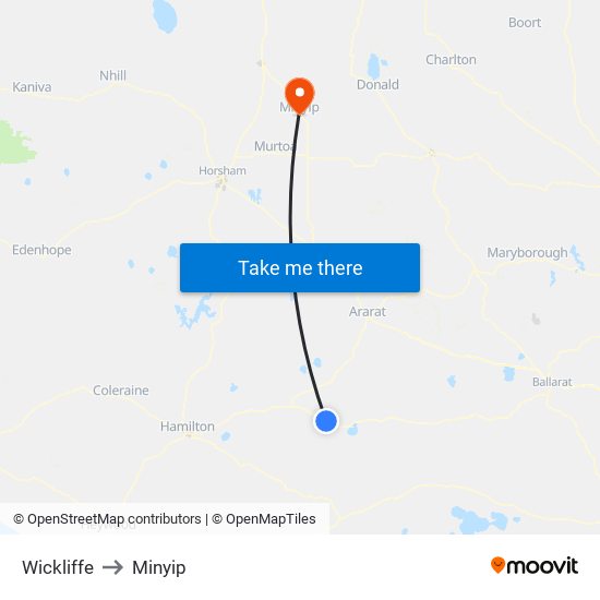Wickliffe to Minyip map