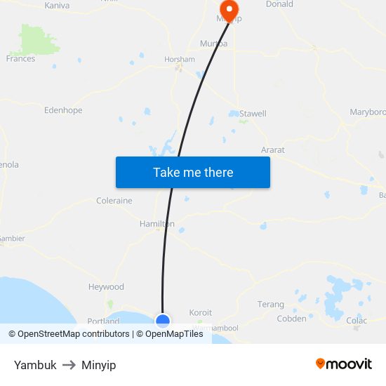 Yambuk to Minyip map