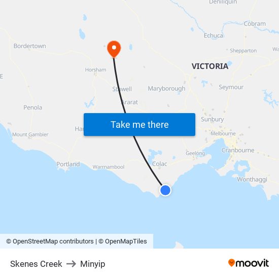 Skenes Creek to Minyip map