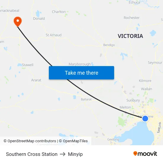 Southern Cross Station to Minyip map