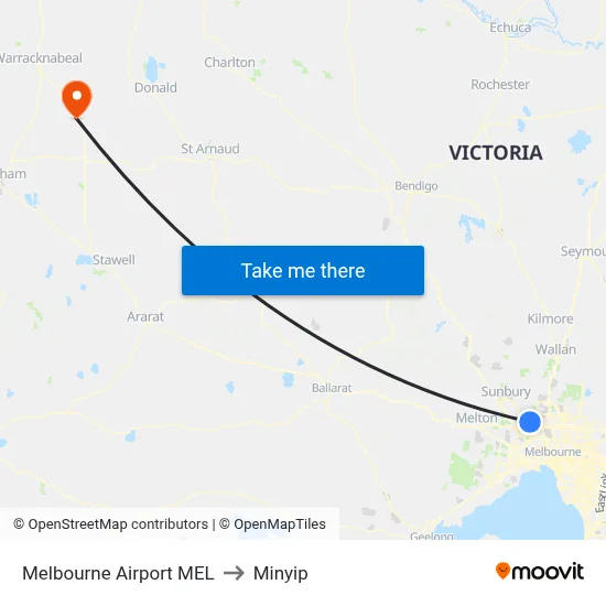 Melbourne Airport MEL to Minyip map