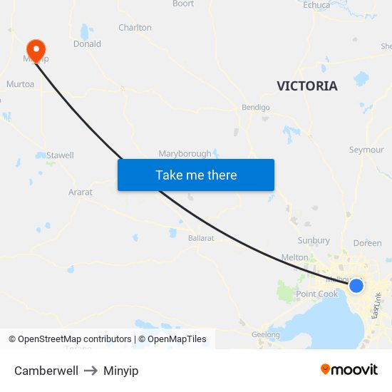 Camberwell to Minyip map