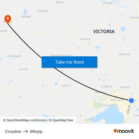 Croydon to Minyip map