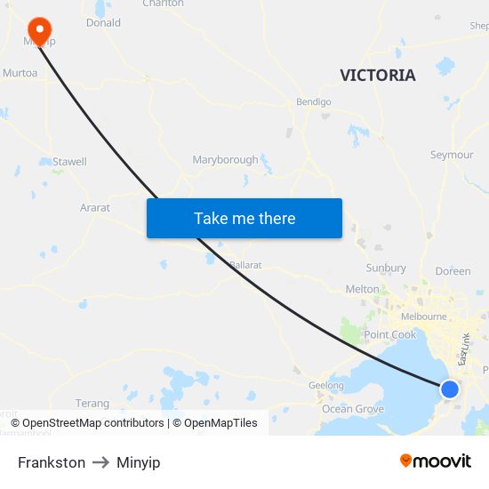 Frankston to Minyip map
