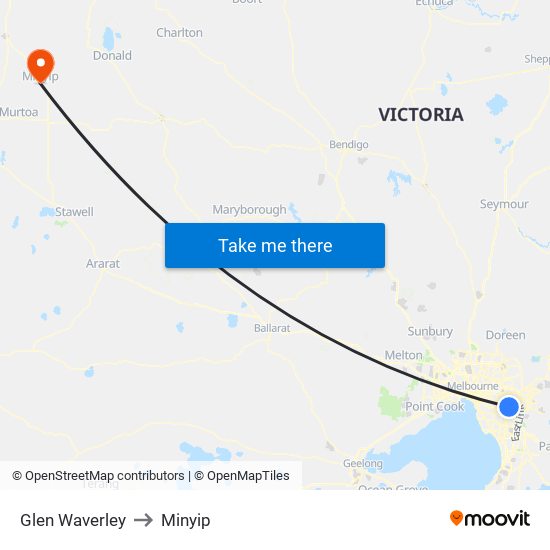 Glen Waverley to Minyip map