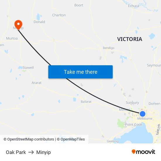 Oak Park to Minyip map