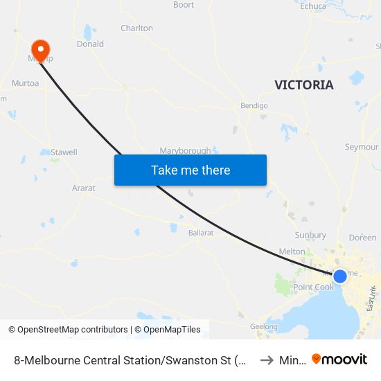 8-Melbourne Central Station/Swanston St (Melbourne City) to Minyip map