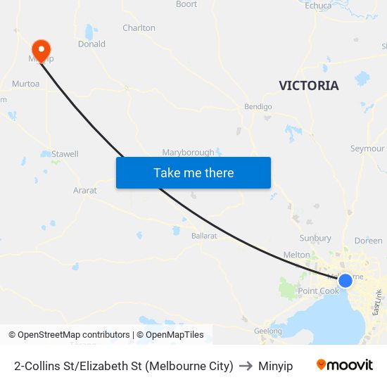 2-Collins St/Elizabeth St (Melbourne City) to Minyip map