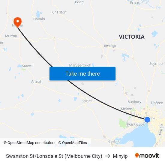 Swanston St/Lonsdale St (Melbourne City) to Minyip map