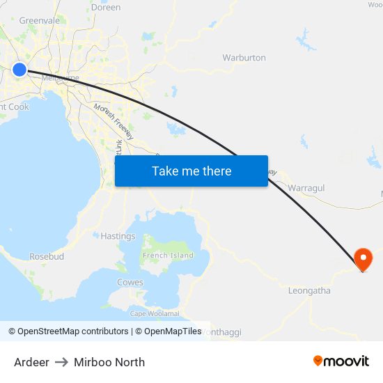 Ardeer to Mirboo North map