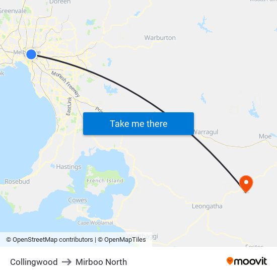 Collingwood to Mirboo North map