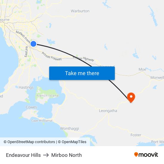 Endeavour Hills to Mirboo North map