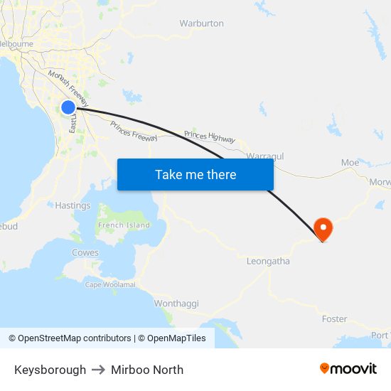 Keysborough to Mirboo North map