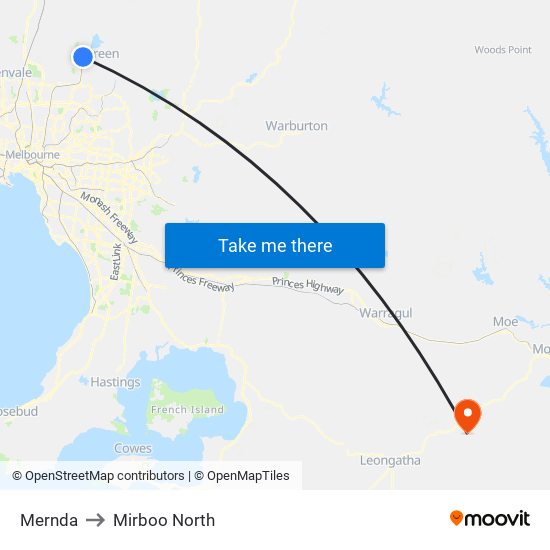 Mernda to Mirboo North map