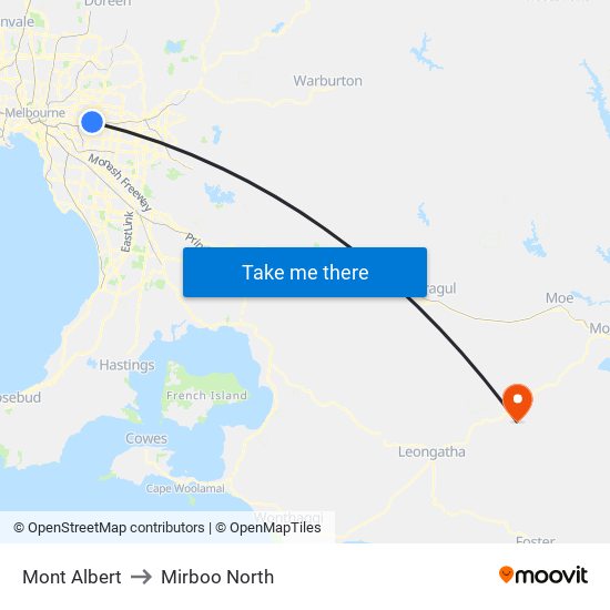 Mont Albert to Mirboo North map