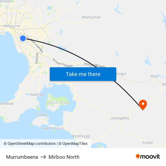 Murrumbeena to Mirboo North map