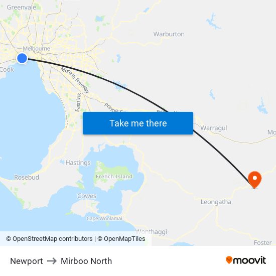 Newport to Mirboo North map