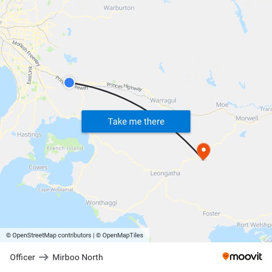 Officer to Mirboo North map