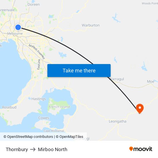 Thornbury to Mirboo North map