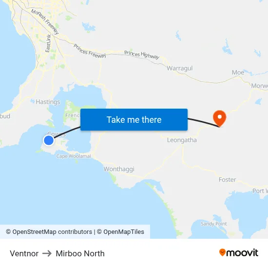 Ventnor to Mirboo North map
