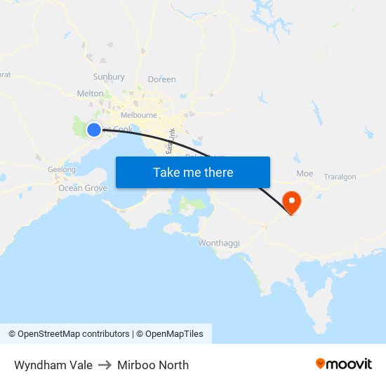 Wyndham Vale to Mirboo North map