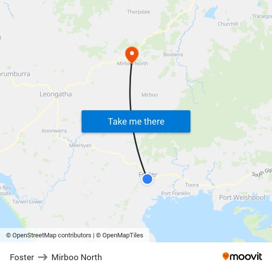 Foster to Mirboo North map