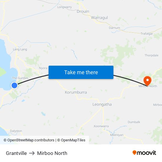 Grantville to Mirboo North map