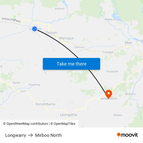 Longwarry to Mirboo North map